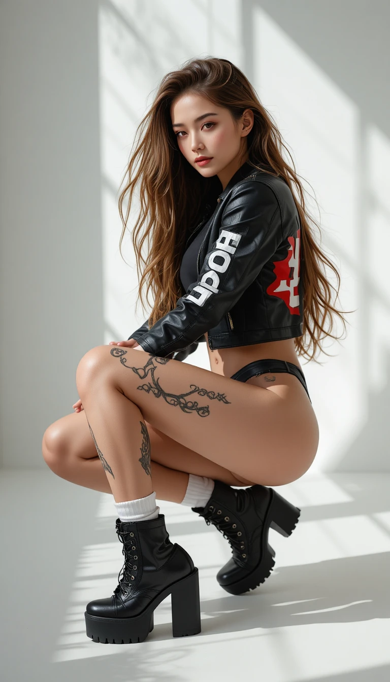 Young woman posing in a dynamic full body fashion shot