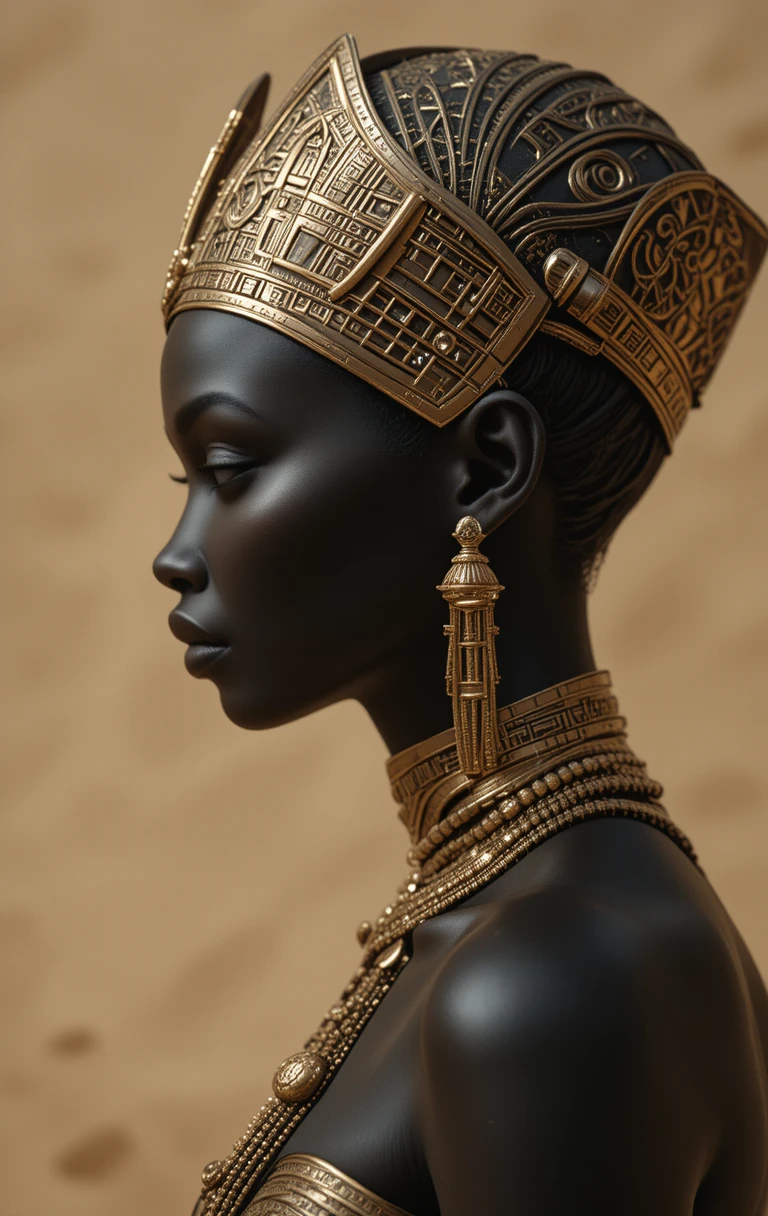 Regal side profile portrait with intricate golden headpiece