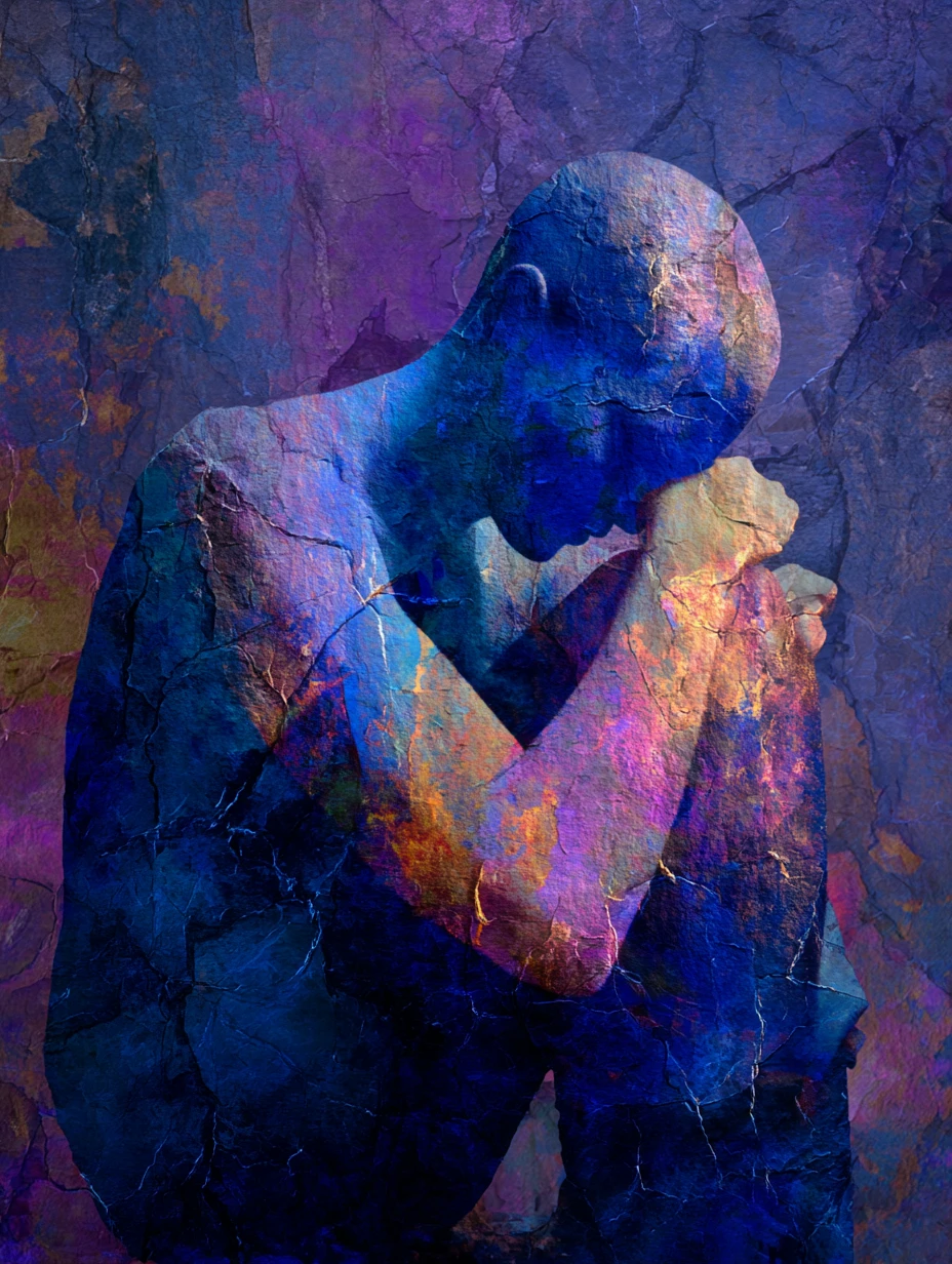 Surreal mixed media vision of tender spiritual connection
