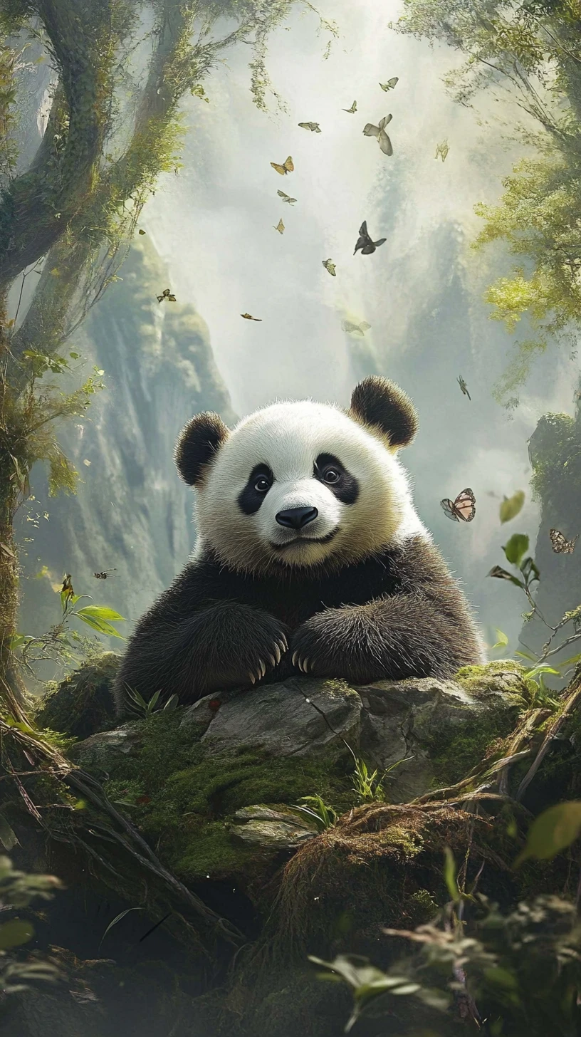 Surreal illusion of a panda in a strange abstract scene