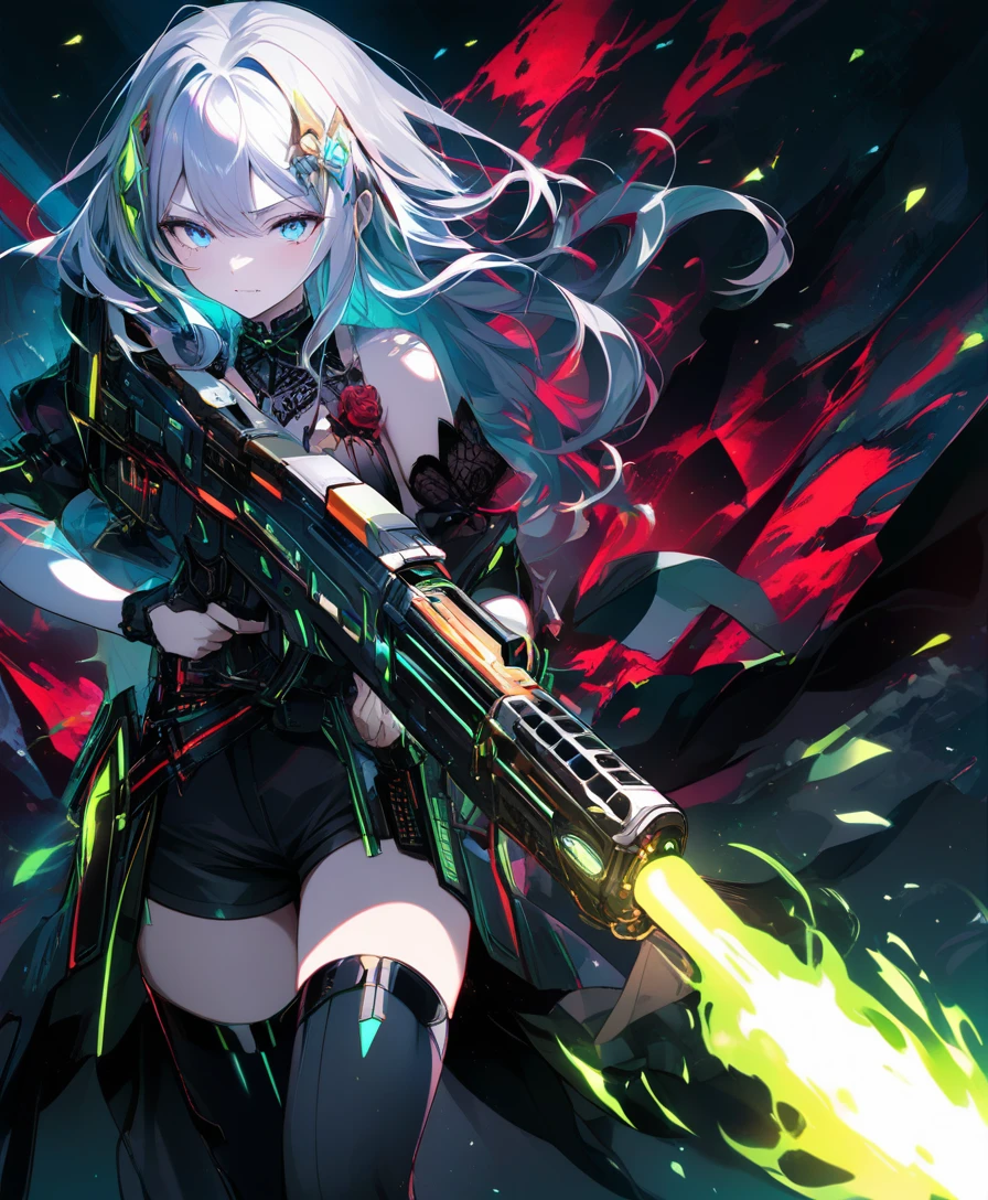 Ragazza anime che spara con un’enorme arma sci-fi in battaglia