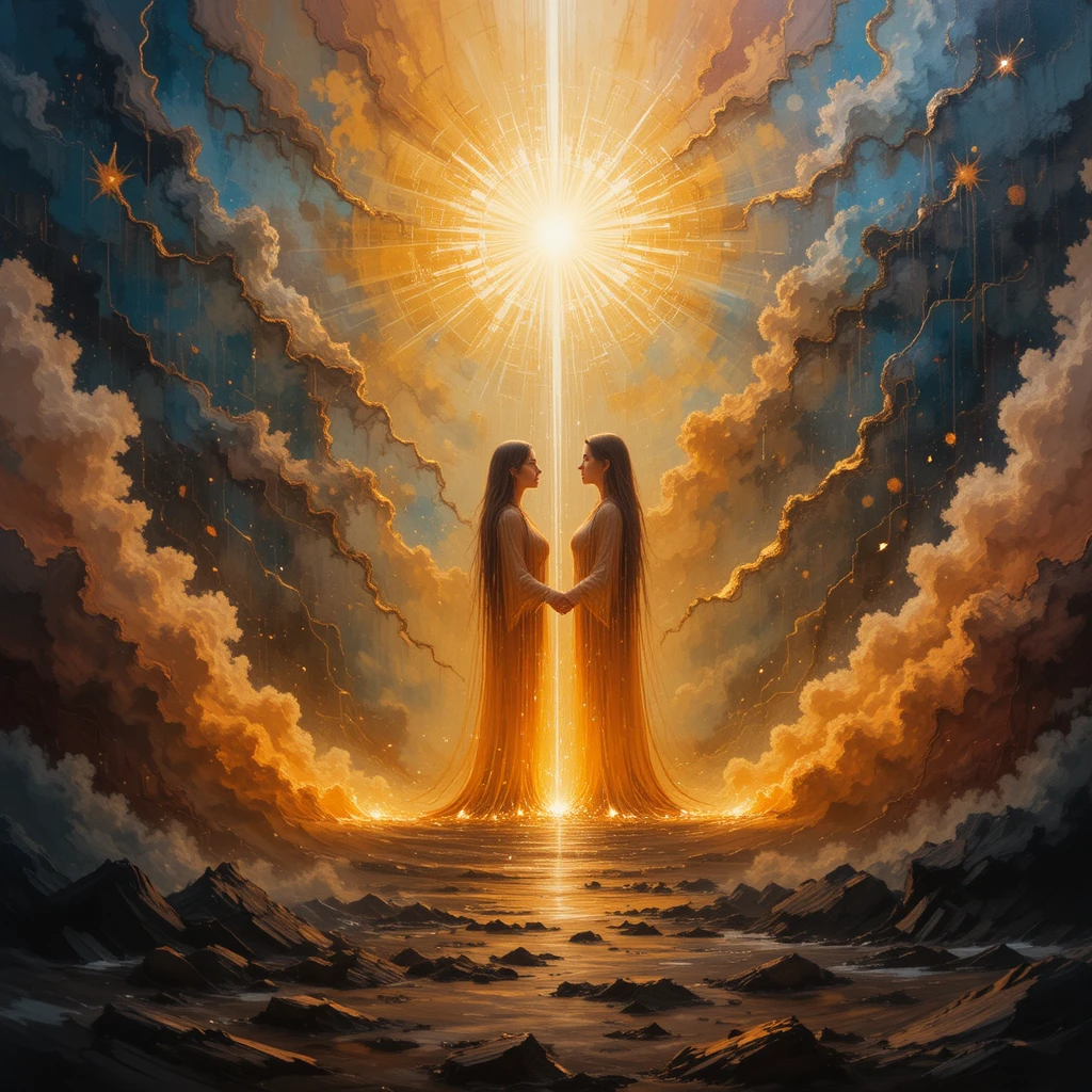Abstract healing field with two luminous energy figures