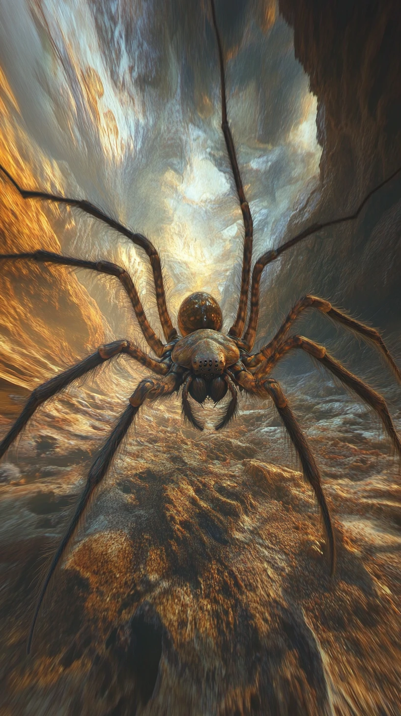 Ilusión surrealista de una araña en una escena engañosa