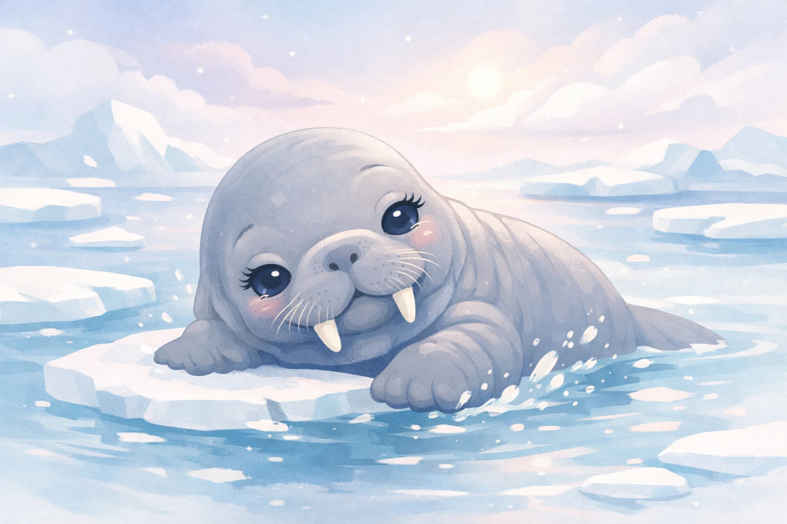 Babywalross ruht im sanften arktischen Eismeer