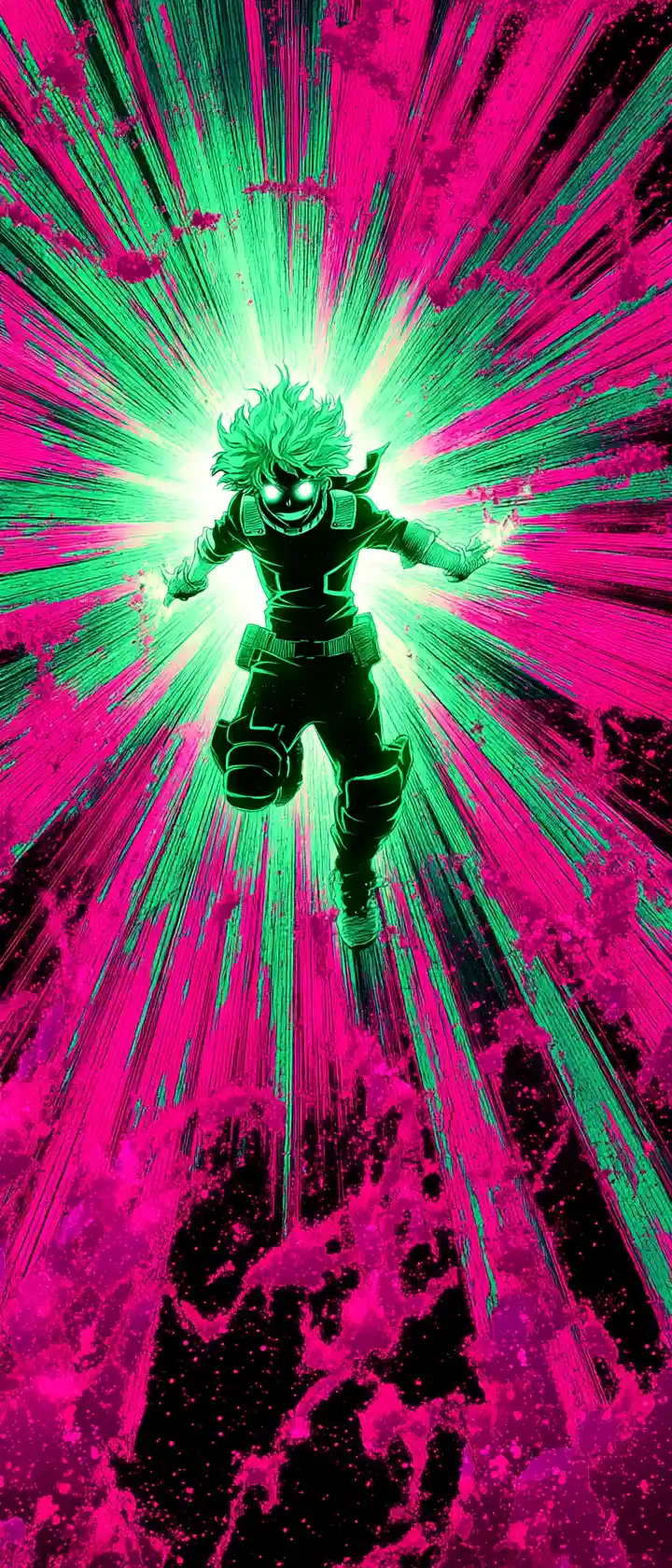 Estrella pop de anime radioactiva en el escenario con energía brillante