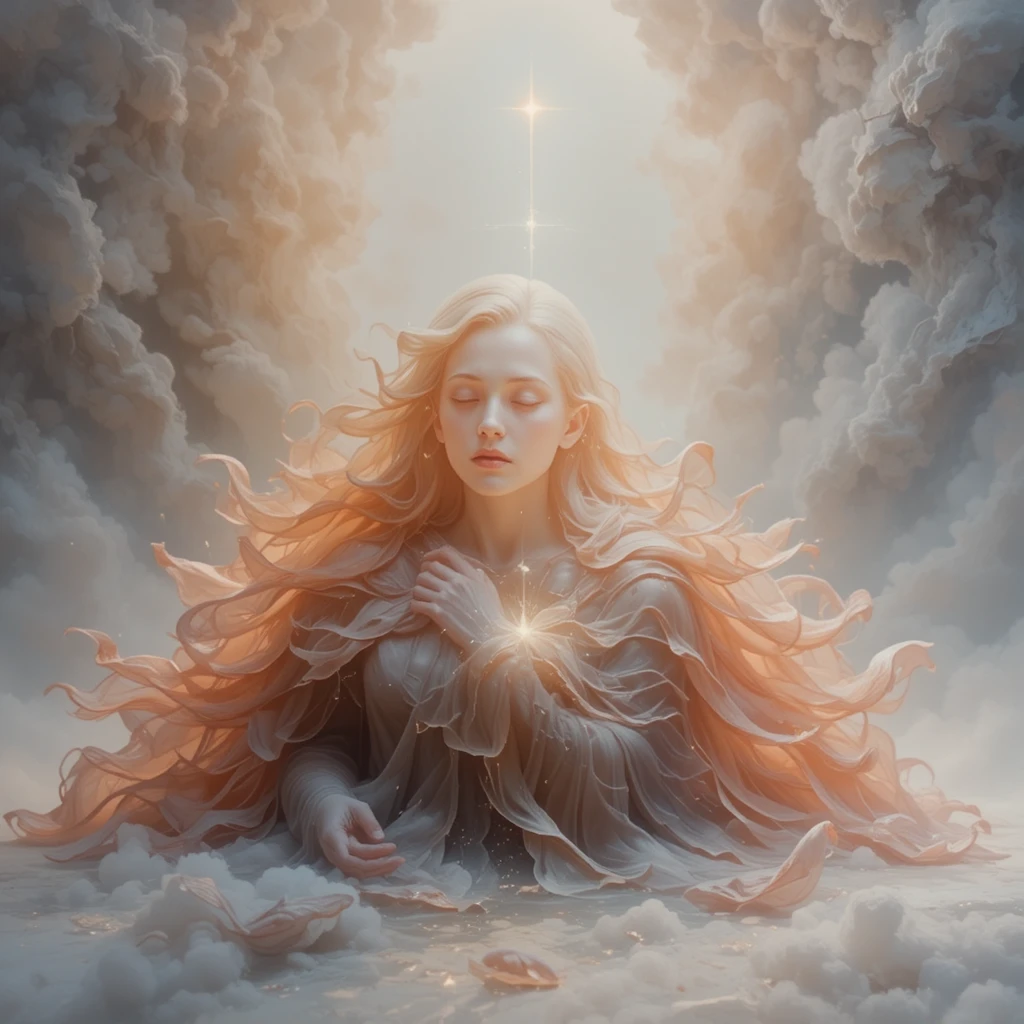 Abstract spiritual painting with gentle luminous human presences
