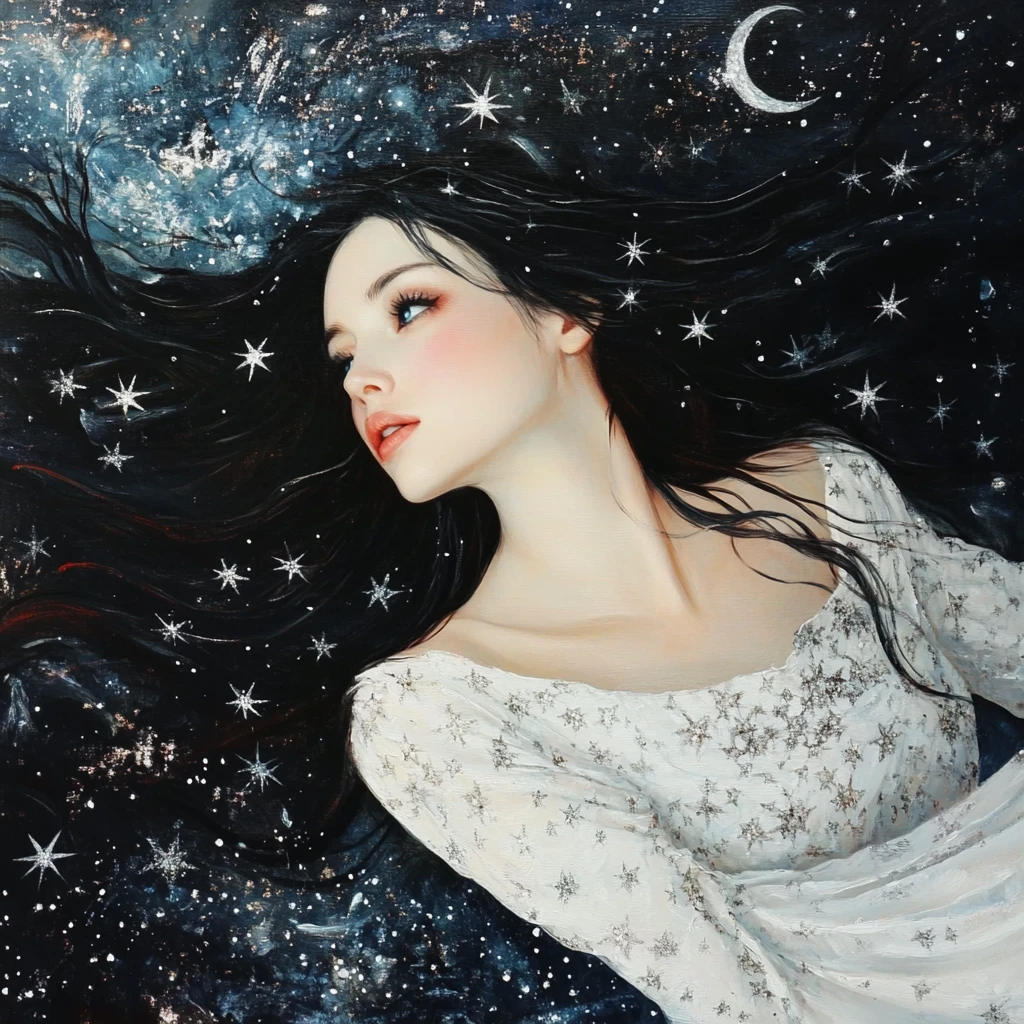 Mujer fantástica bailando a la luz de la luna con alas de cristal
