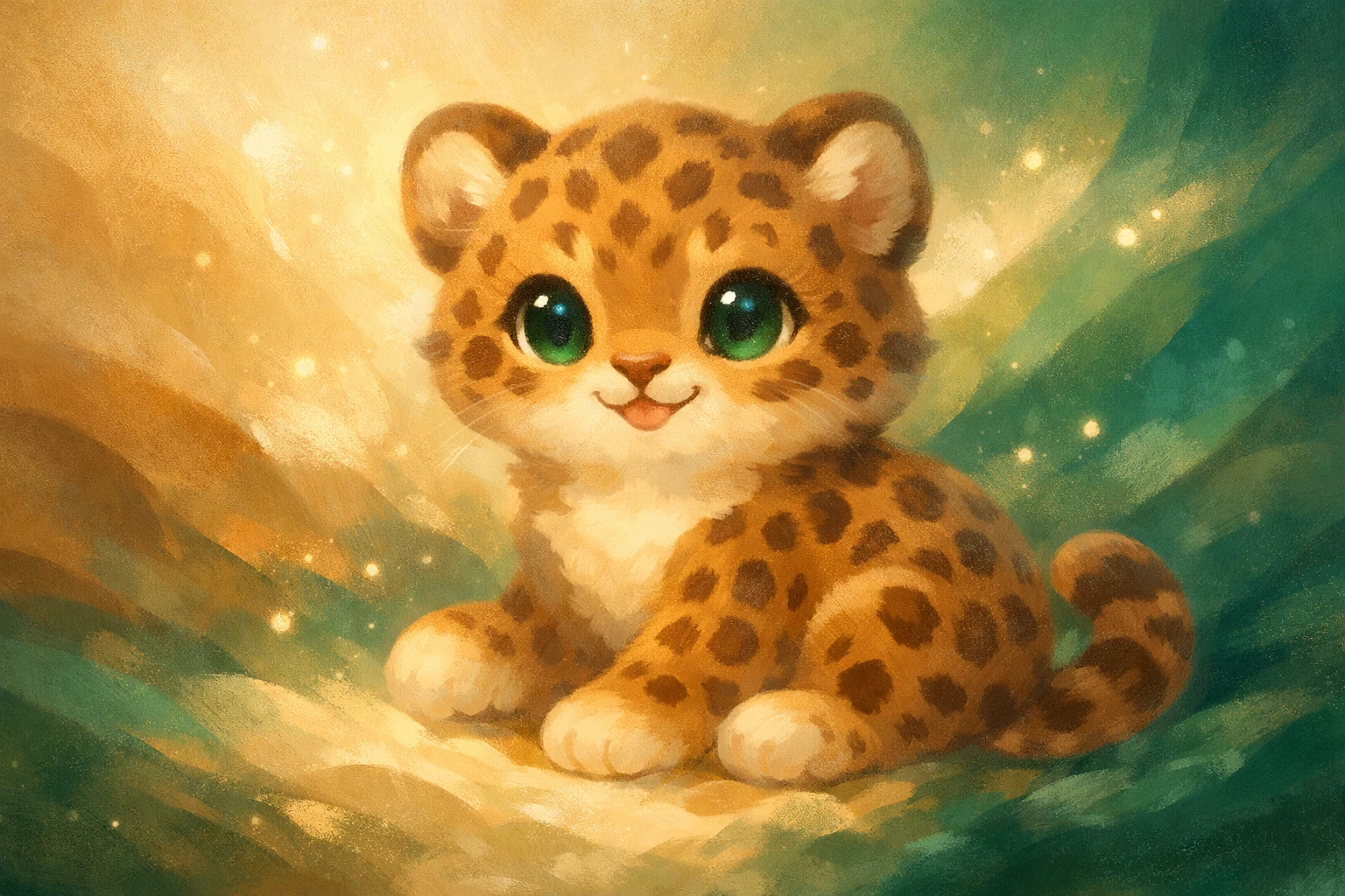 Cute abstract baby jaguar illustration with rounded colorful shapes