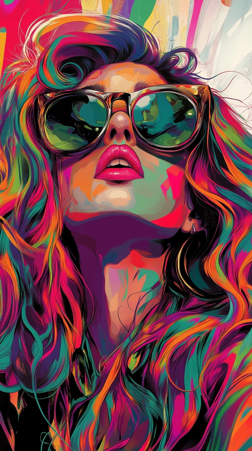 Avant garde woman with multicolored hair in surreal portrait