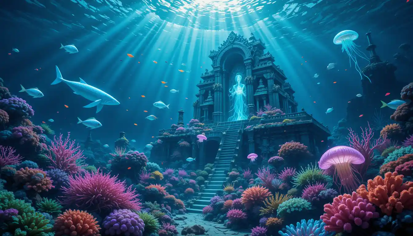Ethereal Underwater World With Glowing Sea Creatures
