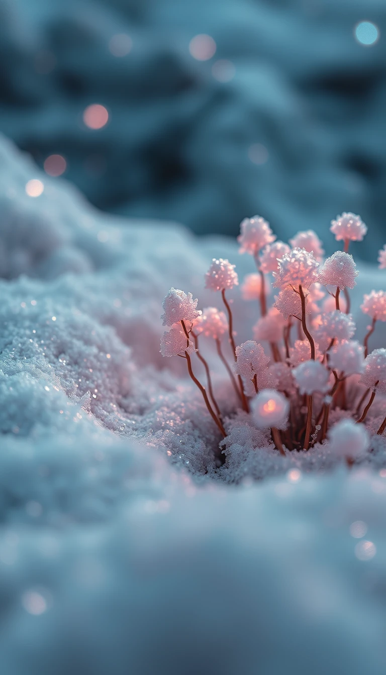 Macro view of snow like forms in a lonely wilderness