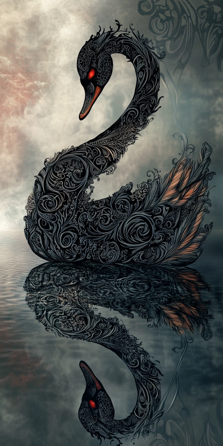 Elegant gothic swan with intricate dark fantasy patterns