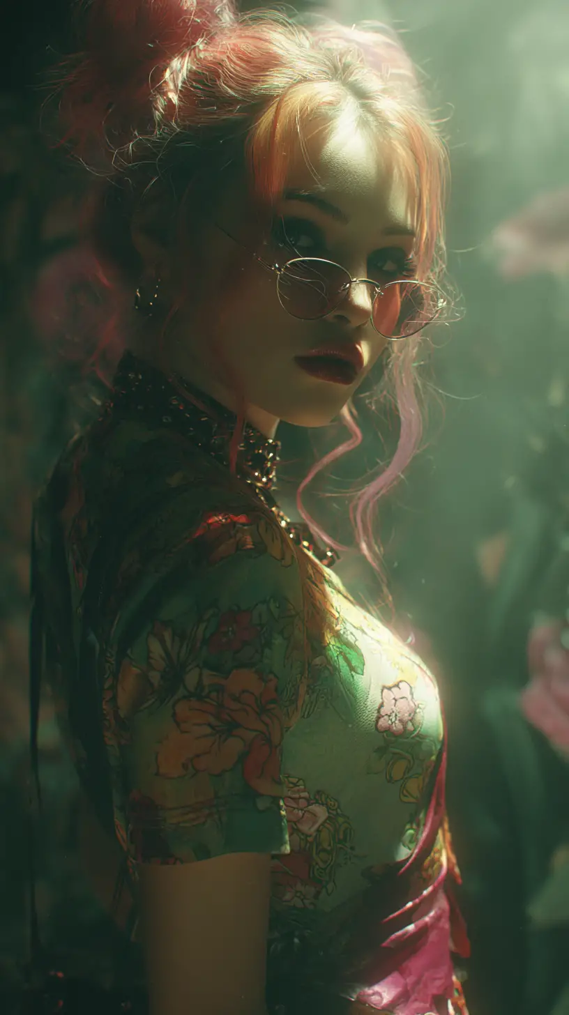 Donna surreale con criniera multicolore in un ritratto digitale da sogno