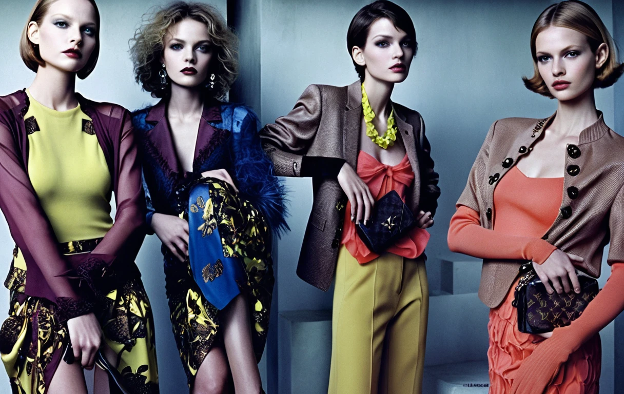 Modelle che posano in un elegante studio di moda dal fascino nostalgico