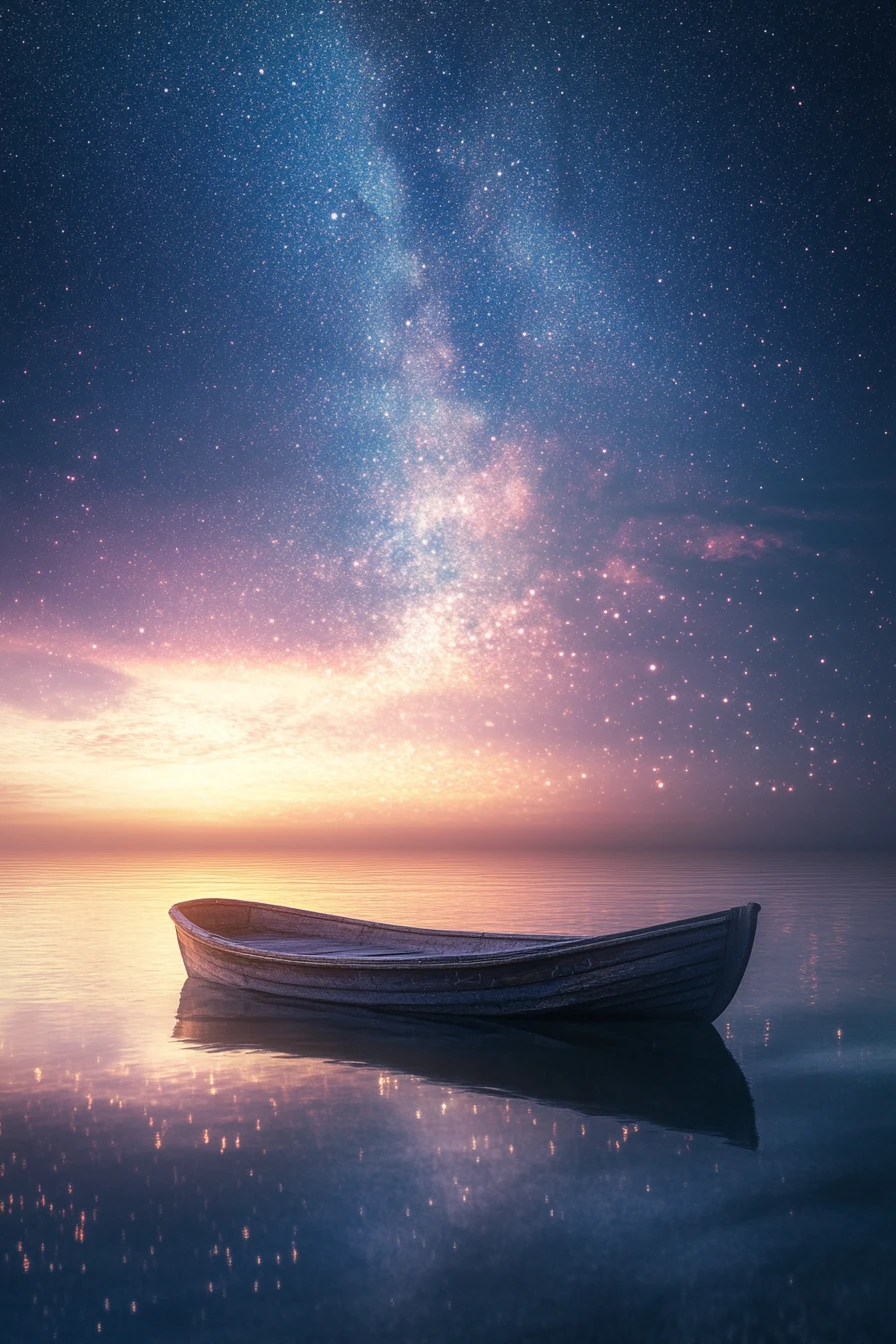 Serene twilight drifting across a vast cosmic starry sky