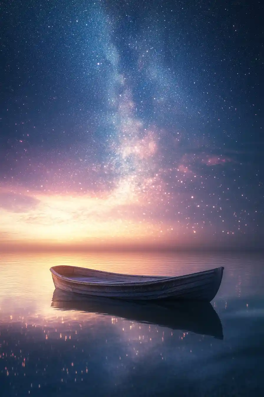 Serene twilight drifting across a vast cosmic starry sky