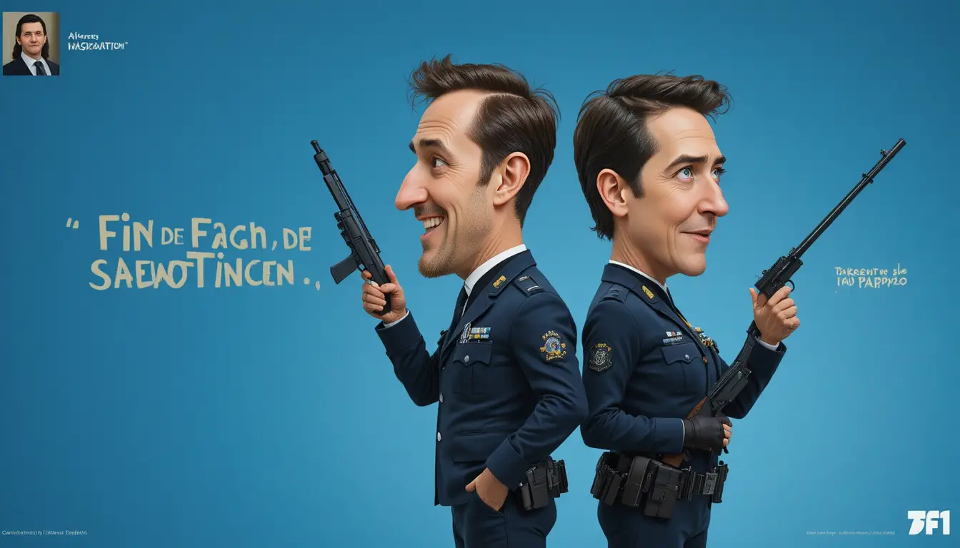 Filmplakat eines Polizisten im Profil mit Pistole und Handy