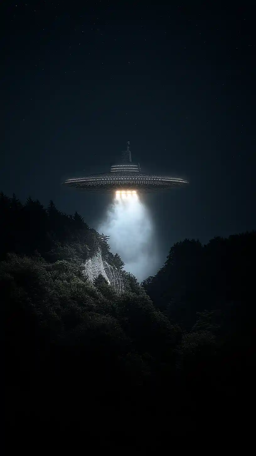 UFO con luci stroboscopiche nel cielo notturno rurale francese