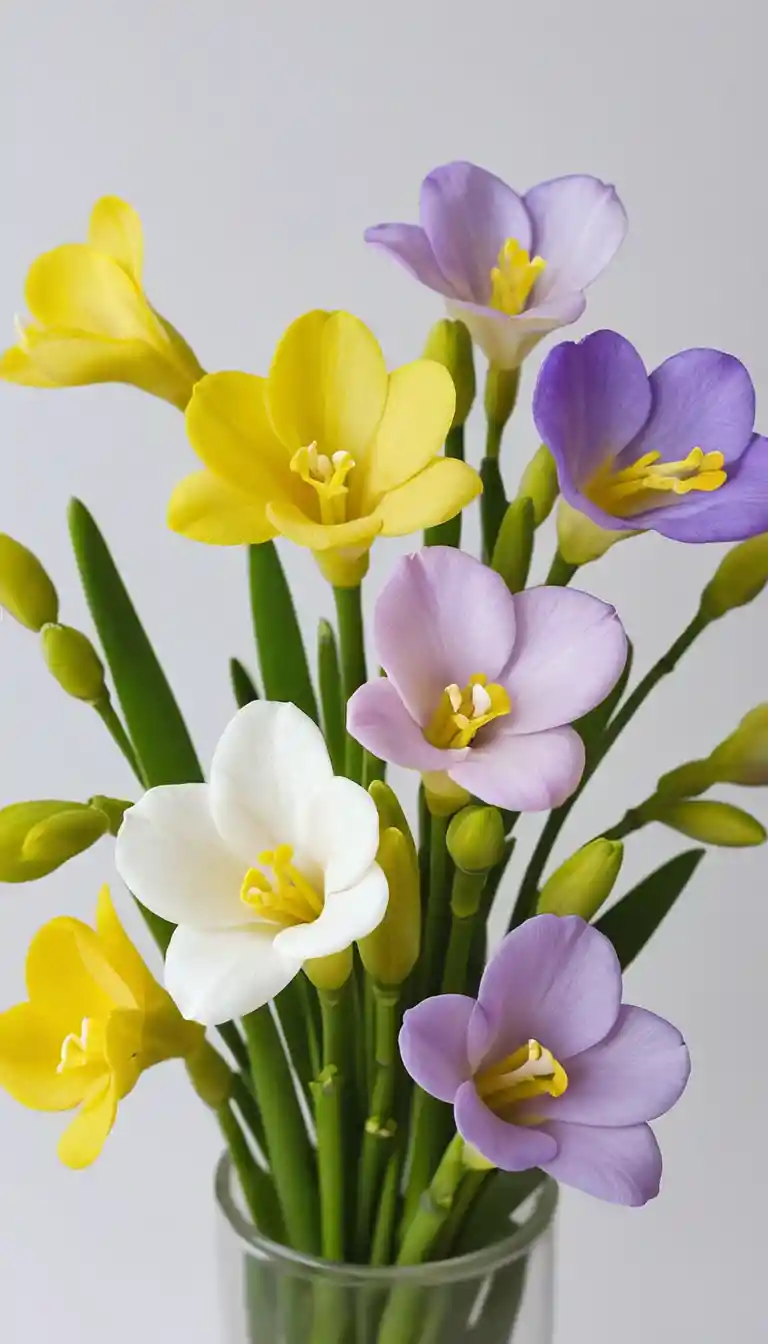 Digital watercolor animation of delicate freesia flowers