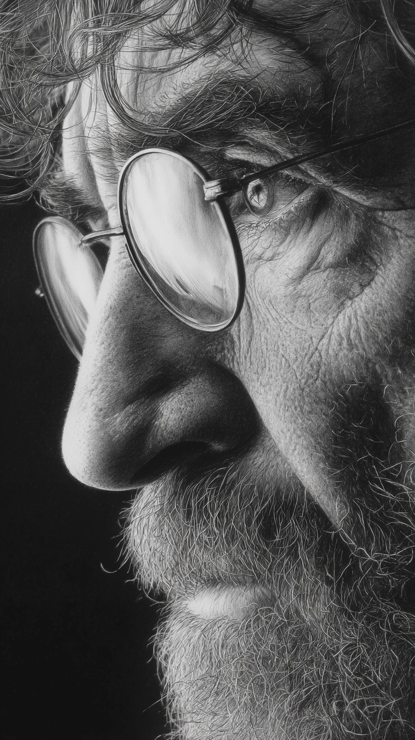 Expressive pencil close up portrait of an aging man