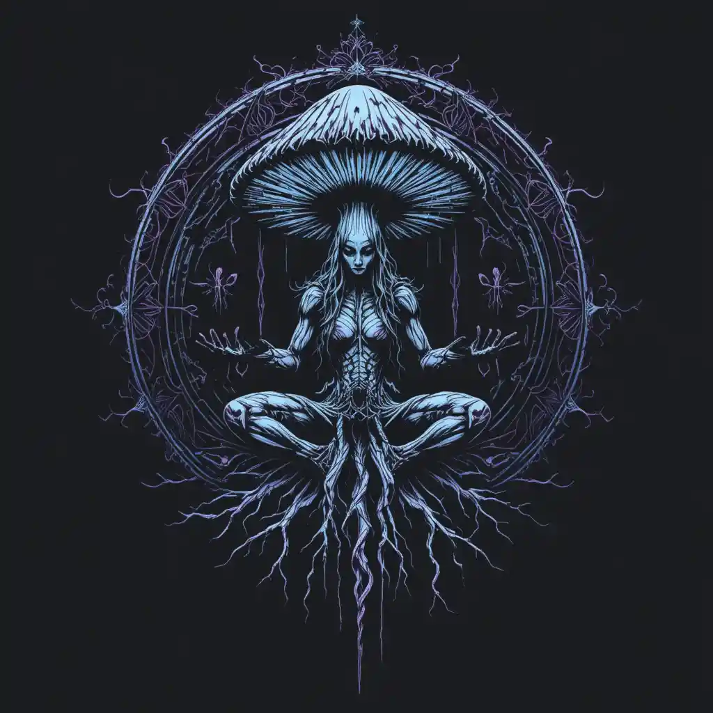 Mystical Mushroom Sigil In Bold Tattoo Illustration Style