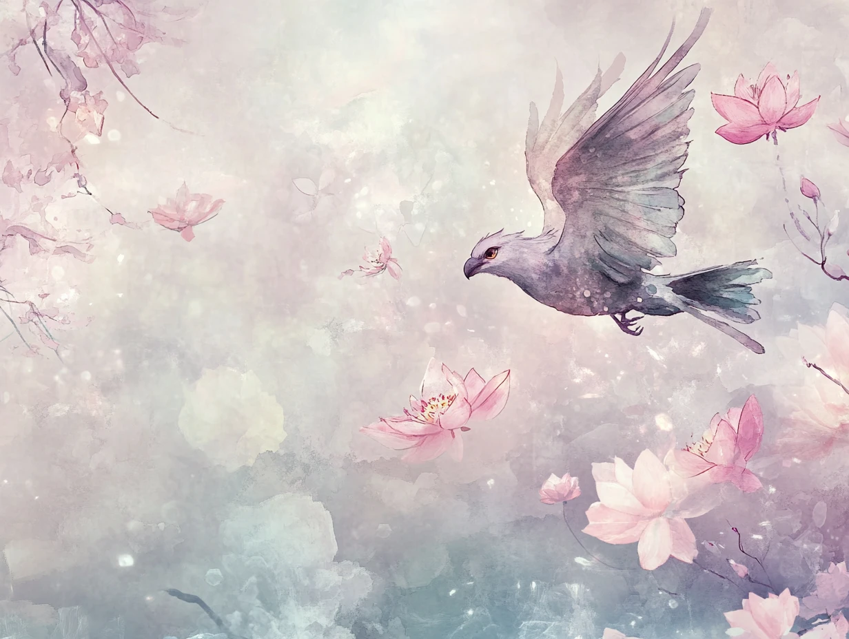 Ethereal griffin flying through a pastel crystal dreamscape