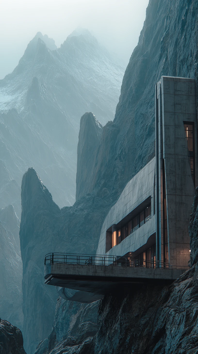 Futuristic Mountain Architecture On A Distant Alien Planet