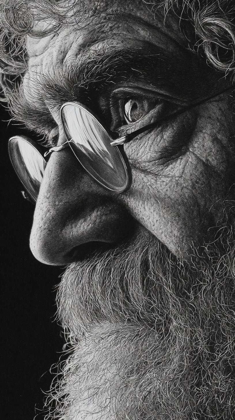 Dramatic pencil close up portrait of an aging man
