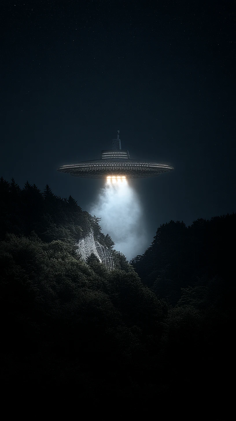 UFO with strobe lights over the rural French night sky