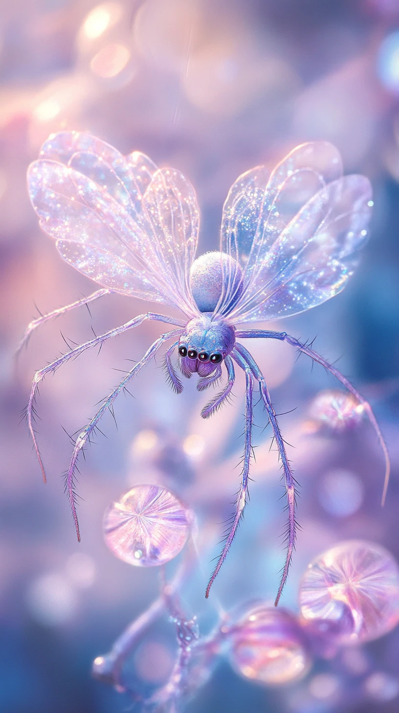 Magical fairy spider creature in a soft glowing realm