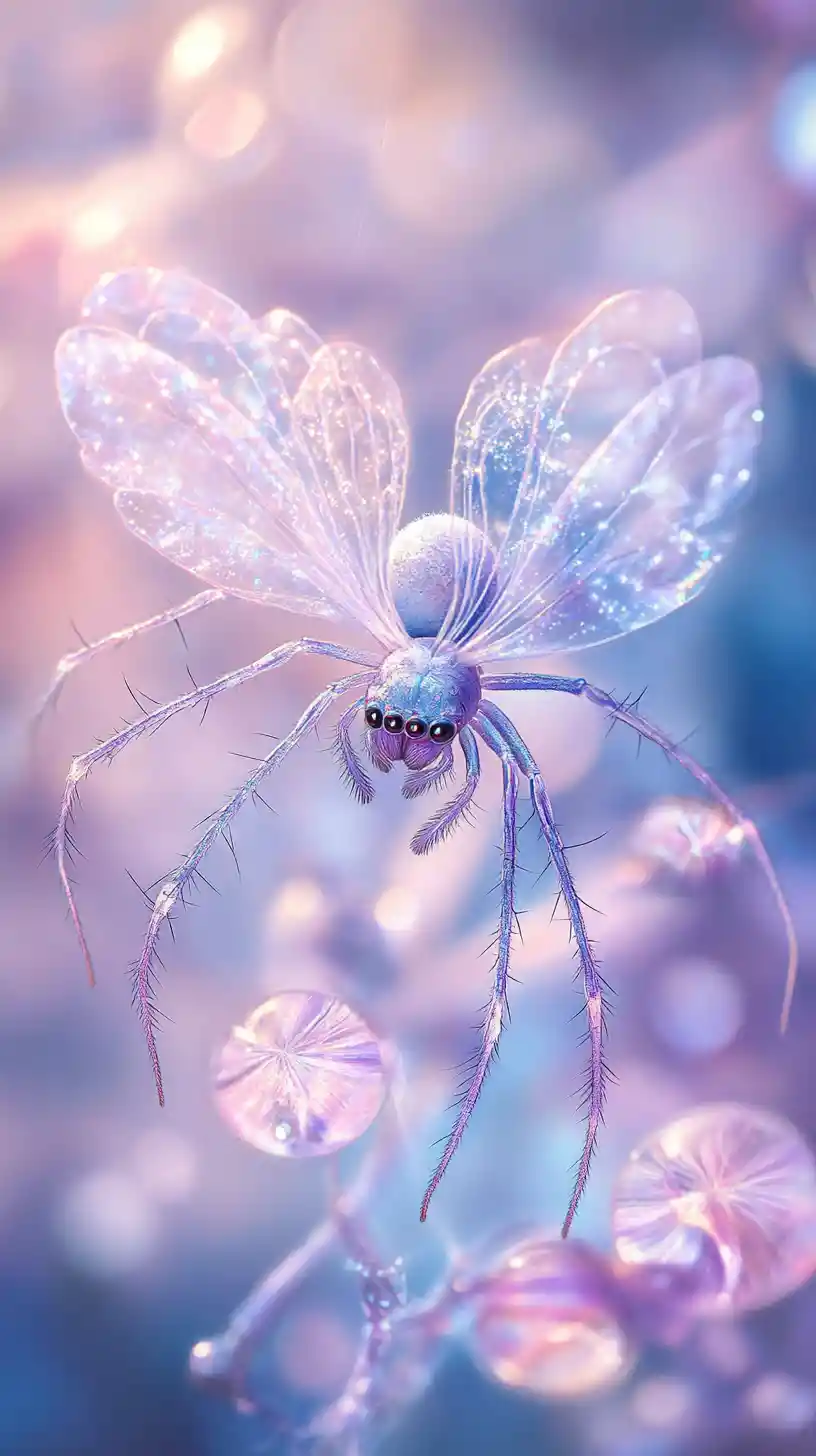Magical fairy spider creature in a soft glowing realm