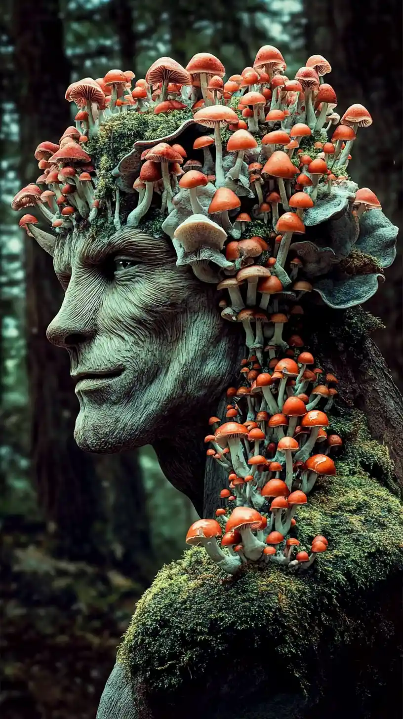 Gentle forest guardian watching over ancient woodland trees