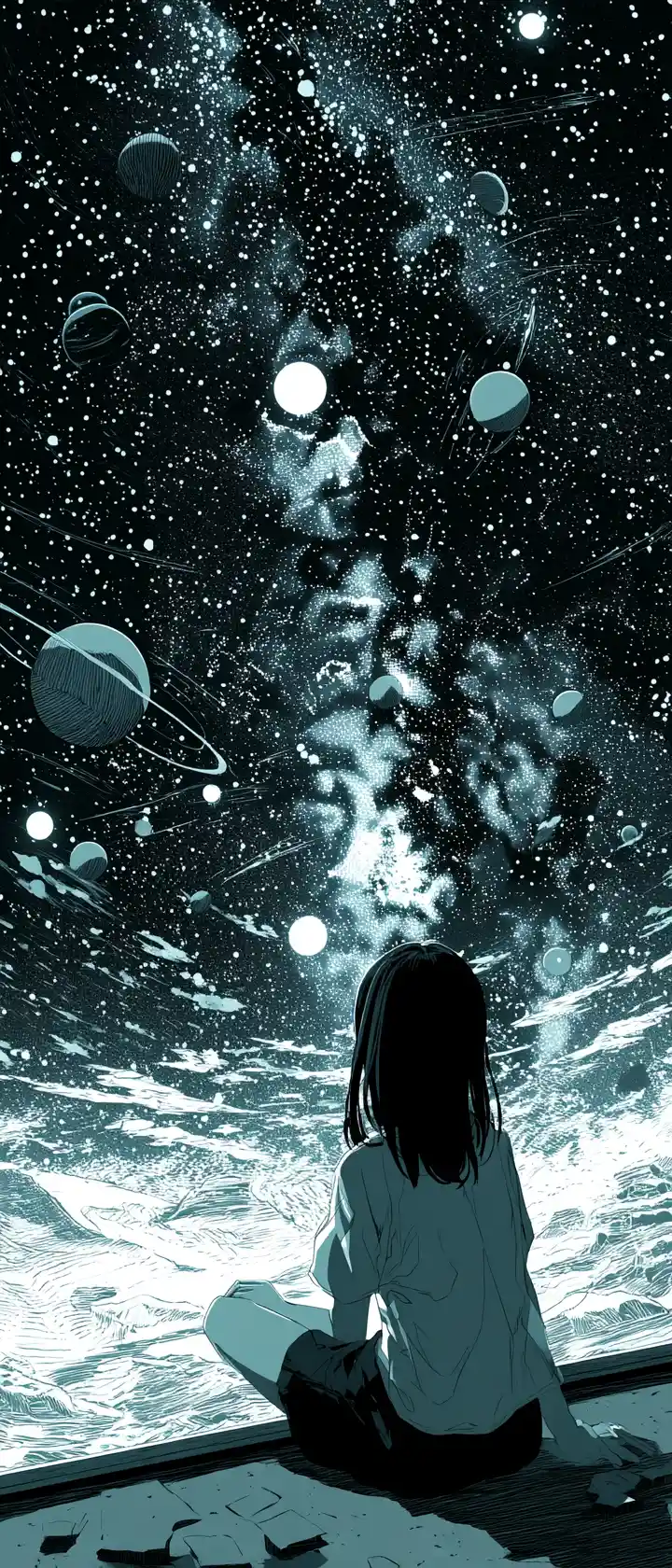 Pittore anime che crea un universo con un solo colpo di pennello