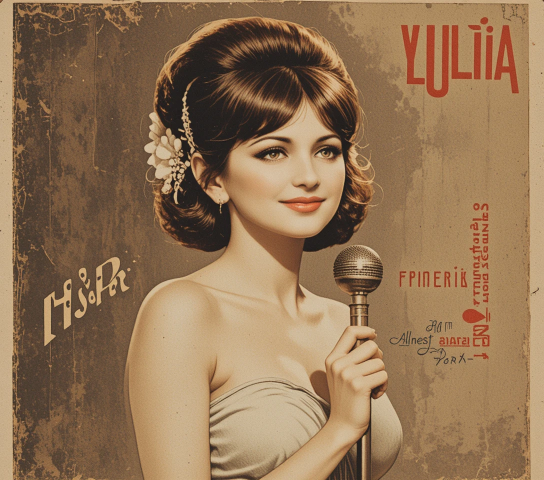 Vintage concert poster of a Ukrainian singer with microphone