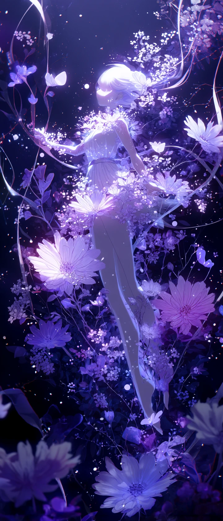 Ethereal anime spirit with a floating ribbon garden