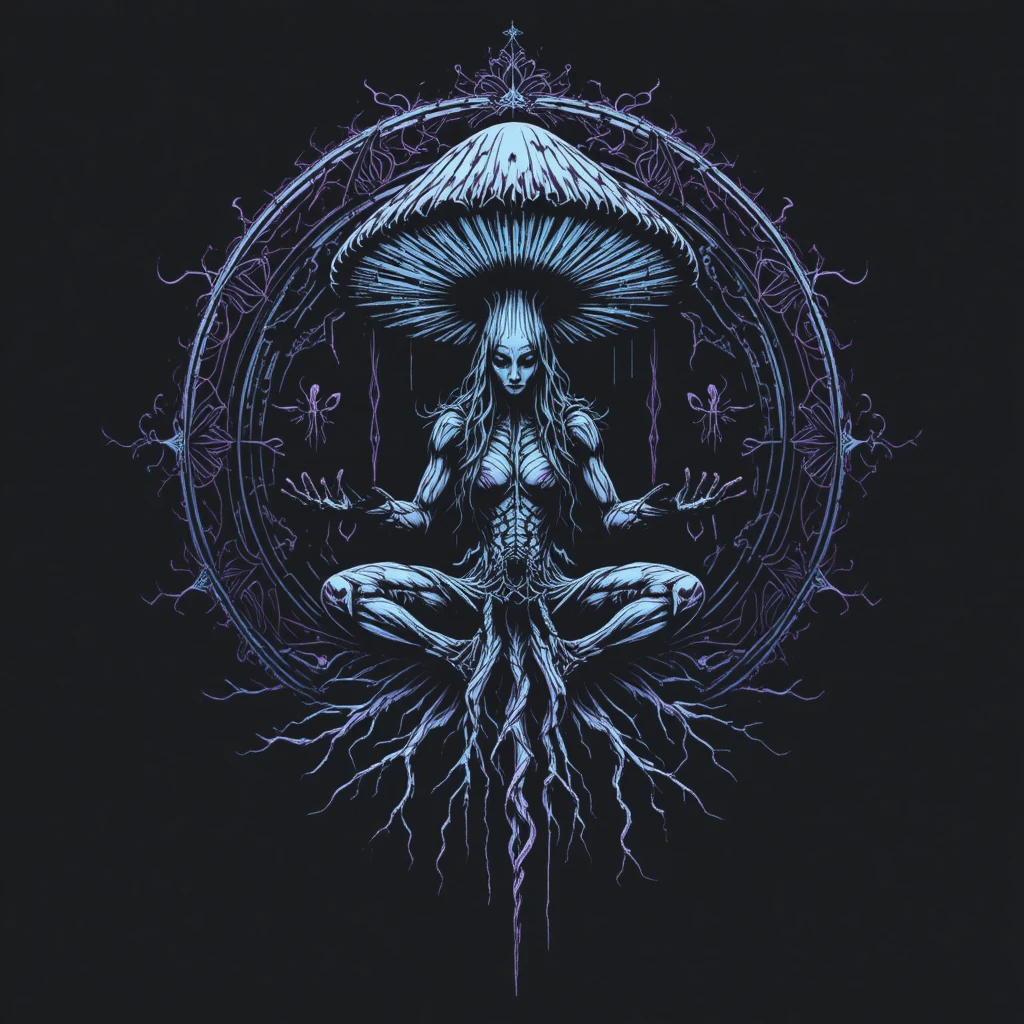 Mystical Mushroom Sigil In Bold Tattoo Illustration Style