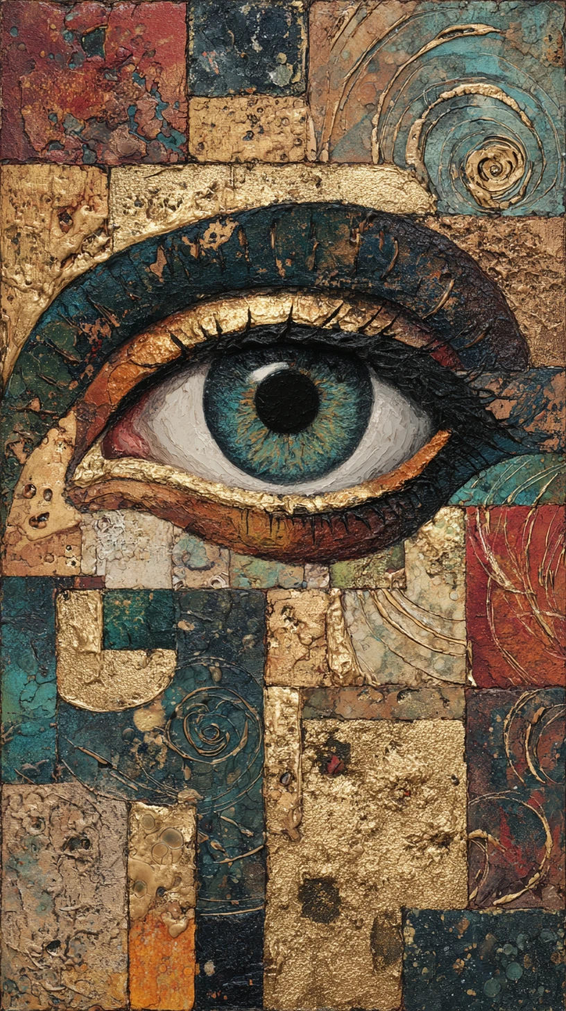 Surreal abstract painting with a central detailed eye