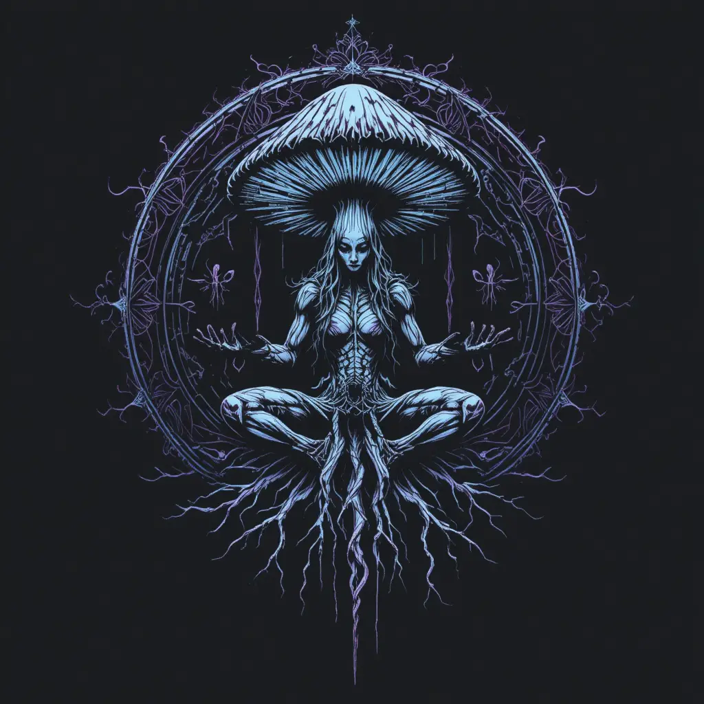 Mystical Mushroom Sigil In Bold Tattoo Illustration Style