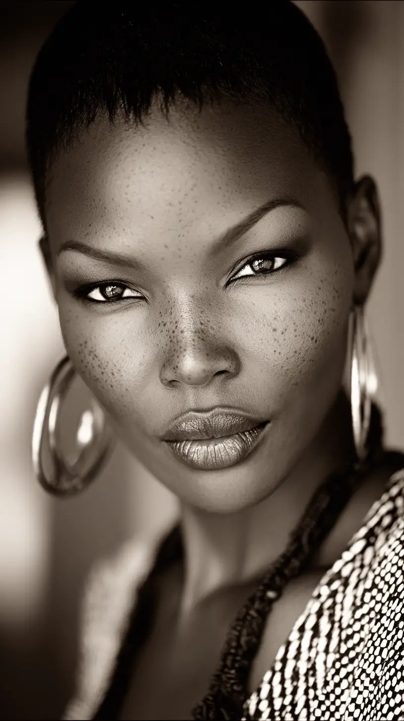주근깨 있는 여자의 수줍은 시선을 담은 클로즈업 초상