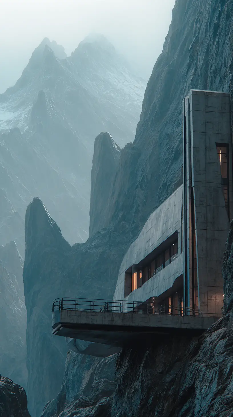 Futuristic Mountain Architecture On A Distant Alien Planet