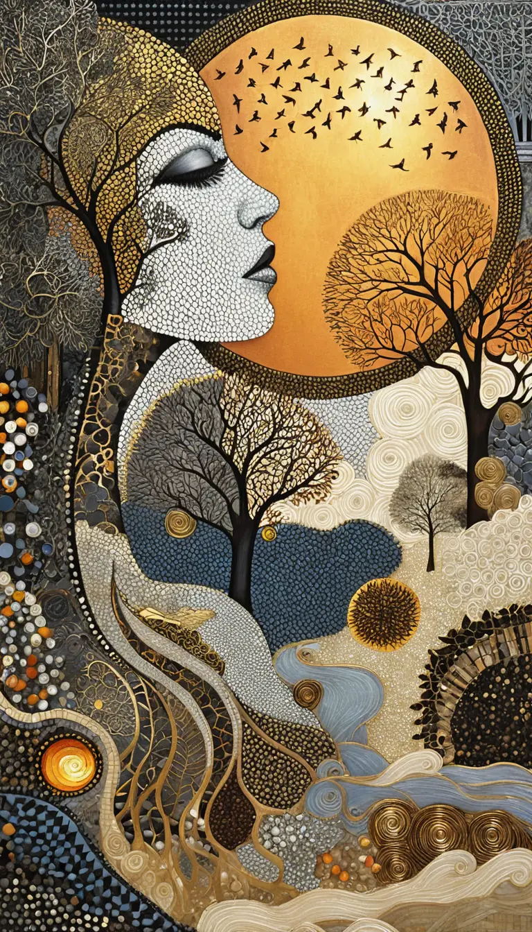 Surreal profile portrait of a woman with branching hair