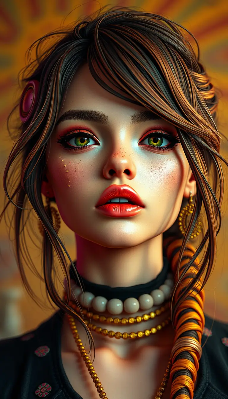 Nostalgic 3D portrait of a vintage inspired enchanting woman