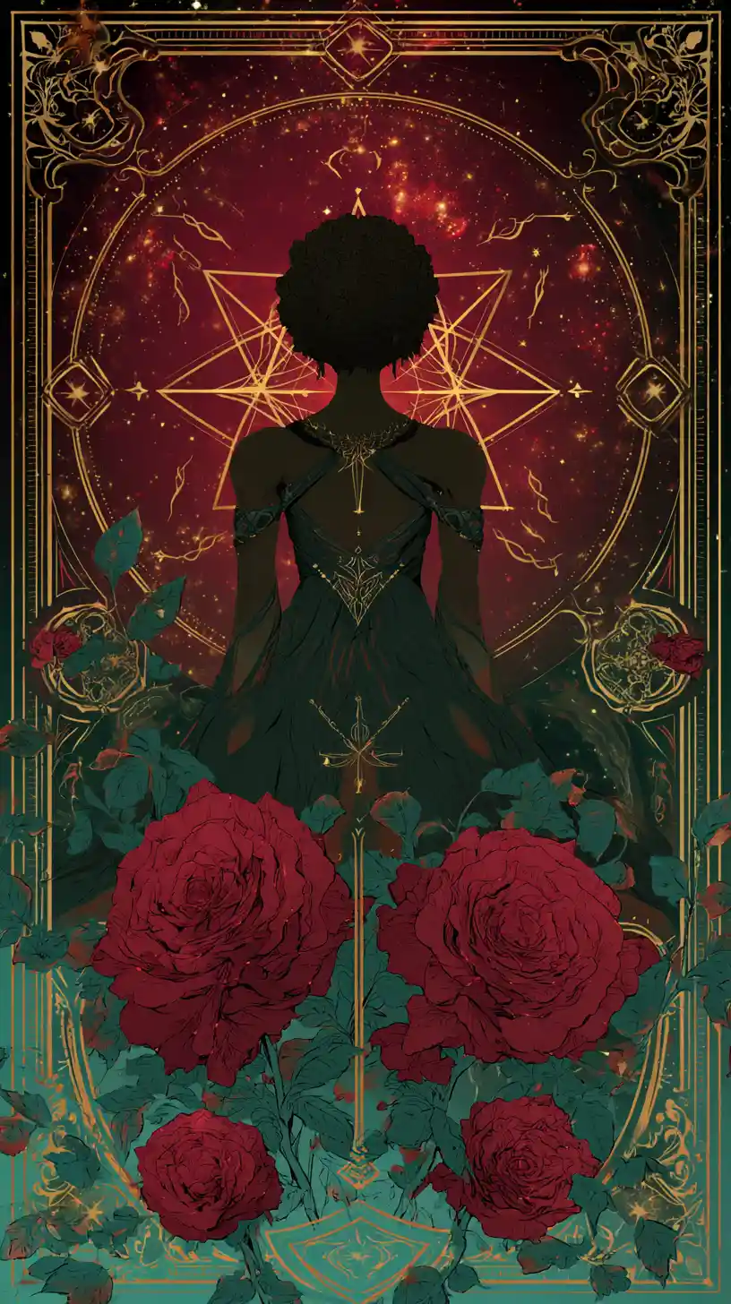 Afrofuturistische Tarotkarte mit erhabener abstrakter Ebenholzfrau