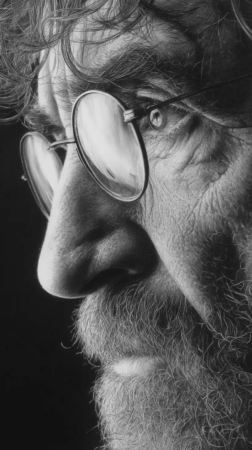 Expressive pencil close up portrait of an aging man