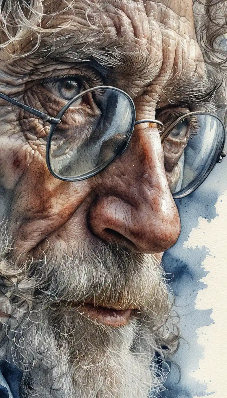 Close up pencil portrait of an old man in glasses