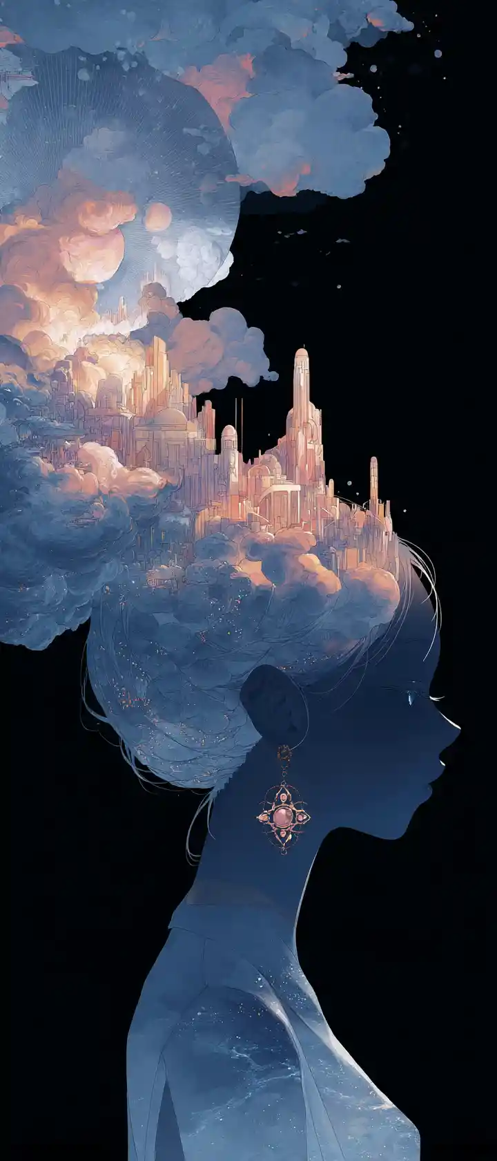 Cosmic anime queen with empire of floating islands earring