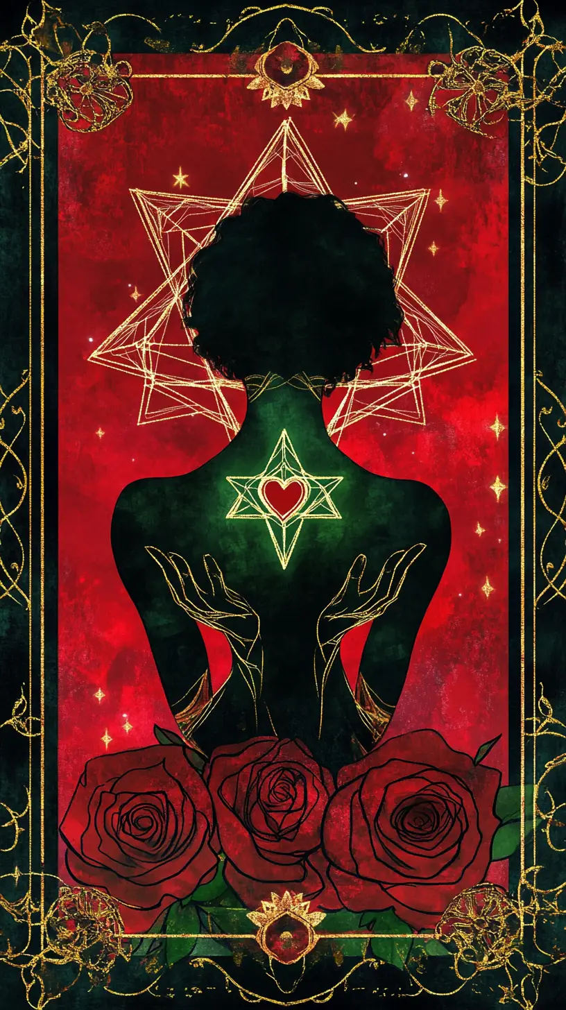 Afrofuturistische Tarotkarte einer kraftvollen abstrakten Frau