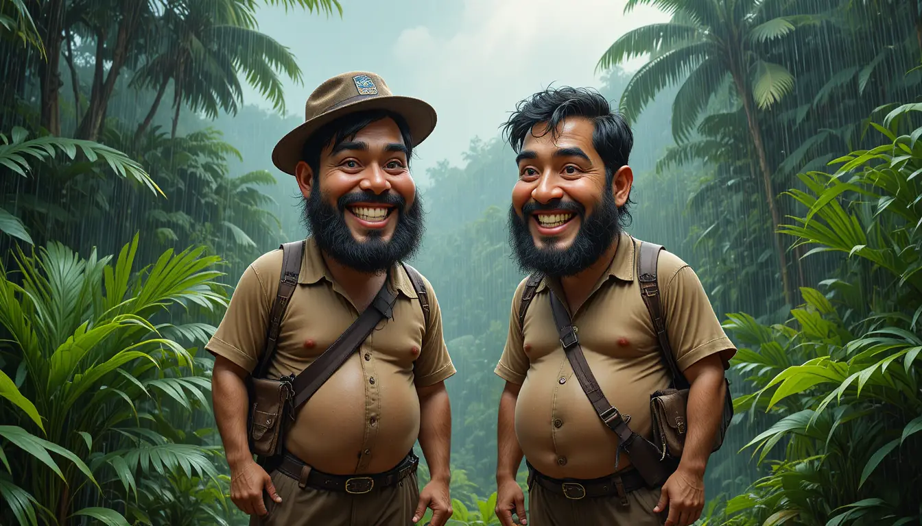 Due amici seduti nella foresta pluviale tropicale