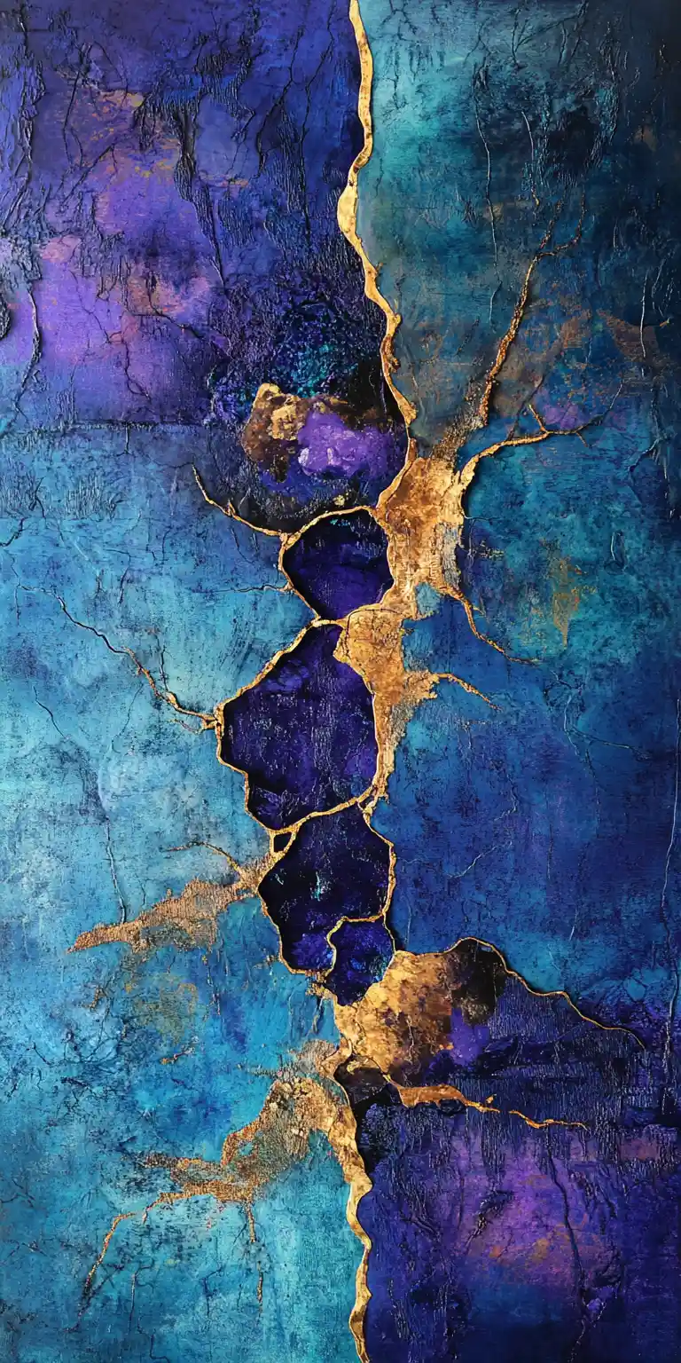 Surreale, von Kintsugi inspirierte abstrakte Liebe im indigoblauen Dunst