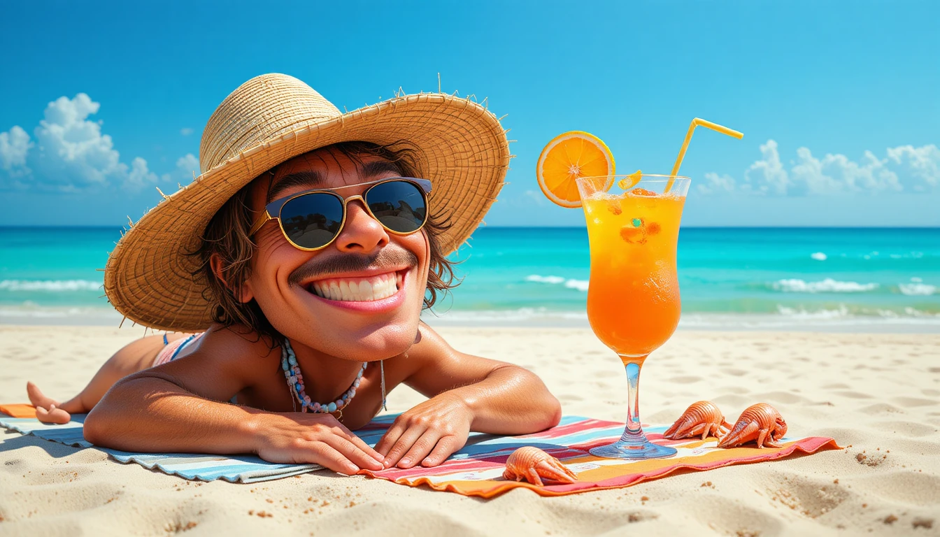 Happy beach rodent relaxing with cocktail and sunglasses